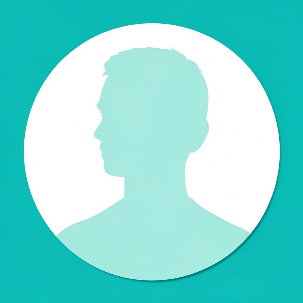 A soft circular studio portrait silhouette in mint tones on a white backdrop.